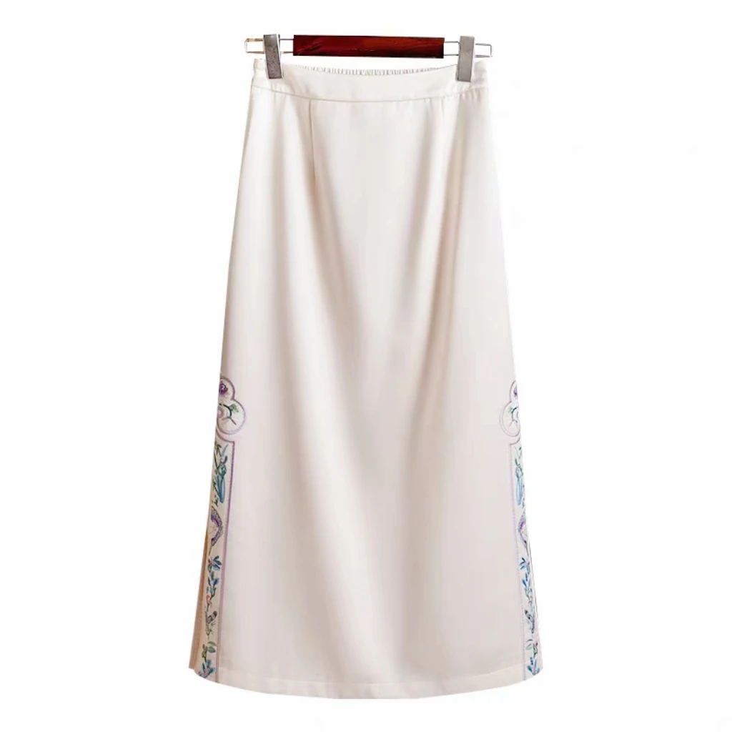 【蝶恋】新款春秋重工刺绣醋酸缎面显瘦中式一步裙