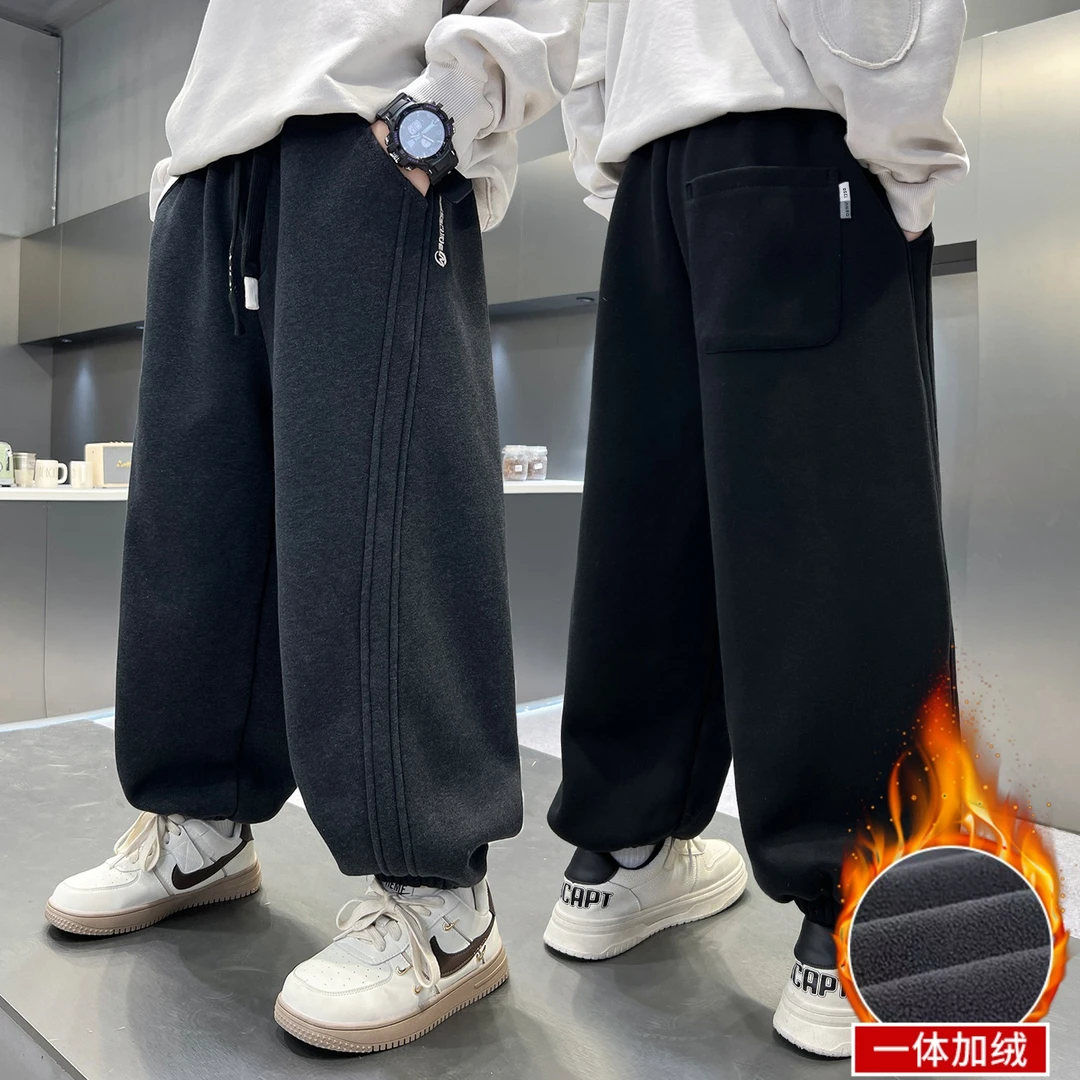 男童加绒运动裤2025秋冬新款中大童痞帅潮酷休闲裤儿童一体绒裤子