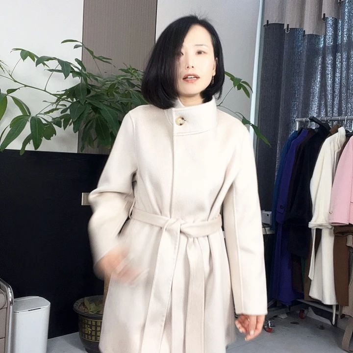 双面呢大衣S码中长款