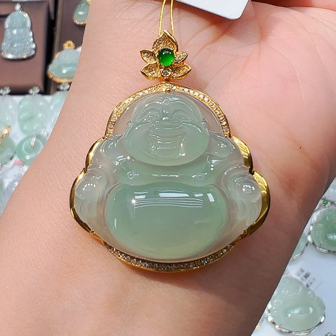 翡翠18K金镶嵌吊坠(不含链)佛公