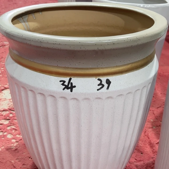 卡其米白竖纹34口大号花盆微瑕