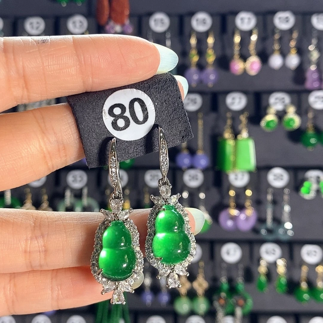 银S925镶嵌翡翠耳饰80