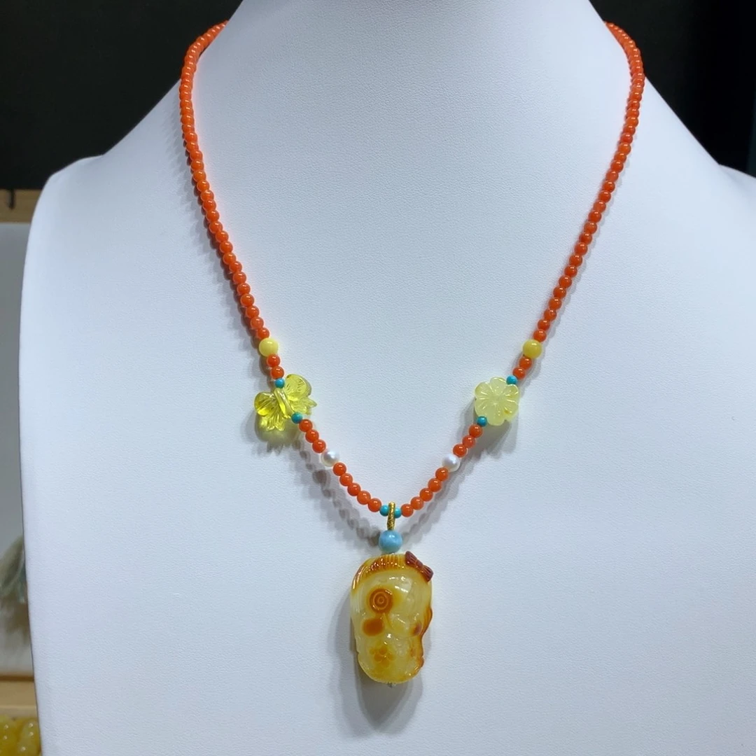 蜜蜡颈饰未镶嵌美人鱼