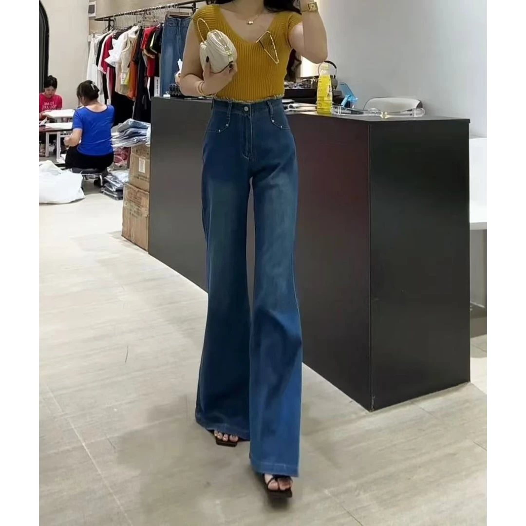 【Wan wan】复古流苏腰头弹力微喇牛仔裤