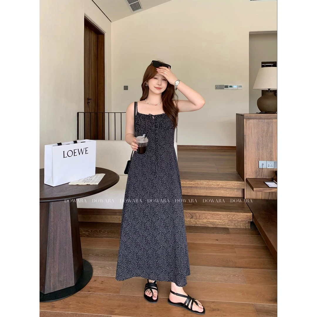 现货大婉酱微胖定制法式碎花收腰吊带裙女茶歇百搭气质长裙 8260D