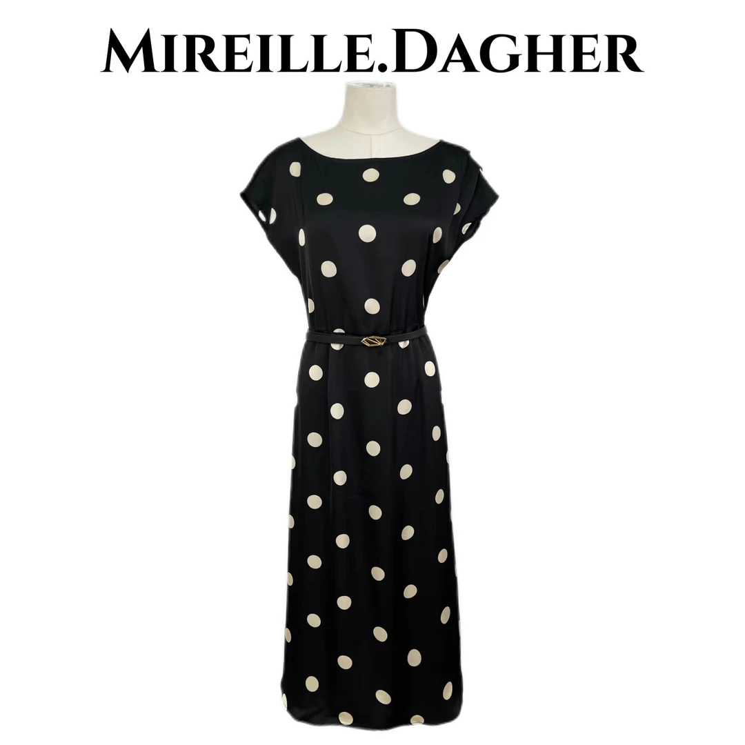 米莱Jiaer/新款不规则气质款圆领收腰波点连衣裙X27205