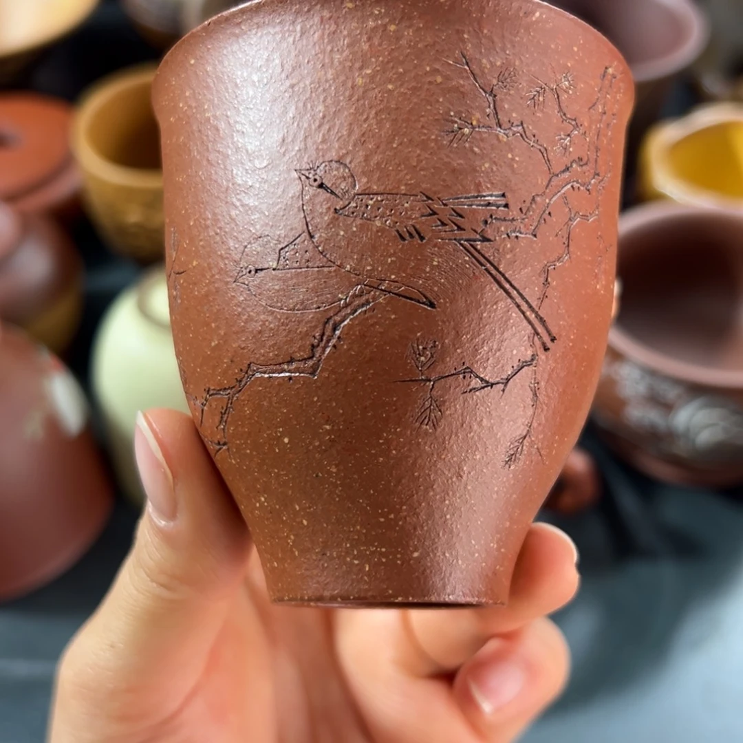 紫砂茶杯红降坡主人杯