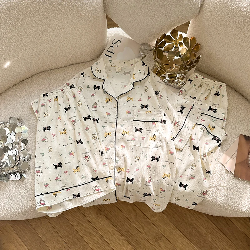 【斑点小狗】三件套短袖短裤大码250斤睡衣女可外穿家居服套装