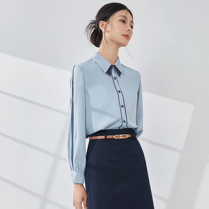【啾啾专属】8491001长袖工装职业衬衫纽扣面试秋季女士设计感常规