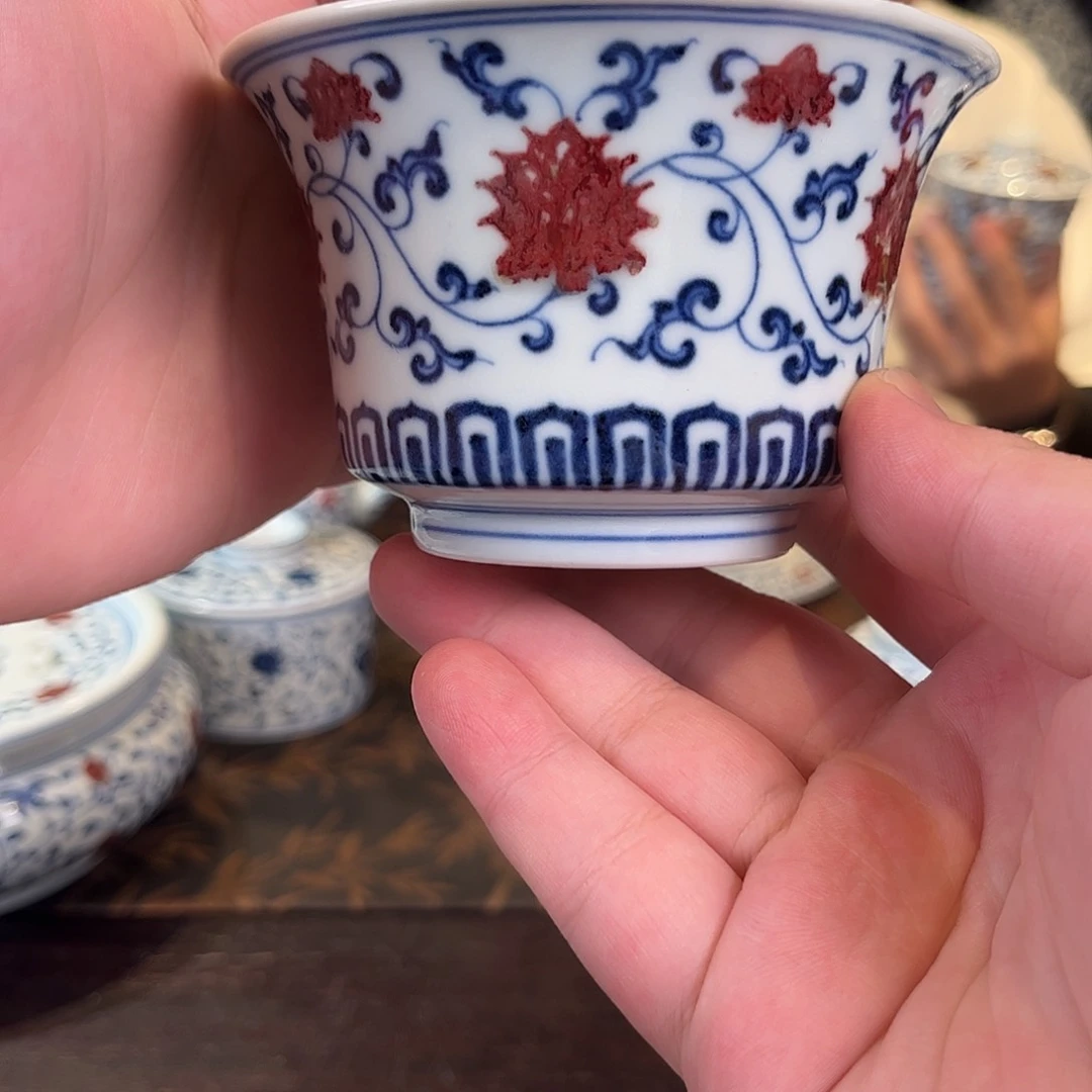 瓷片花***开纯原矿釉里红盖碗