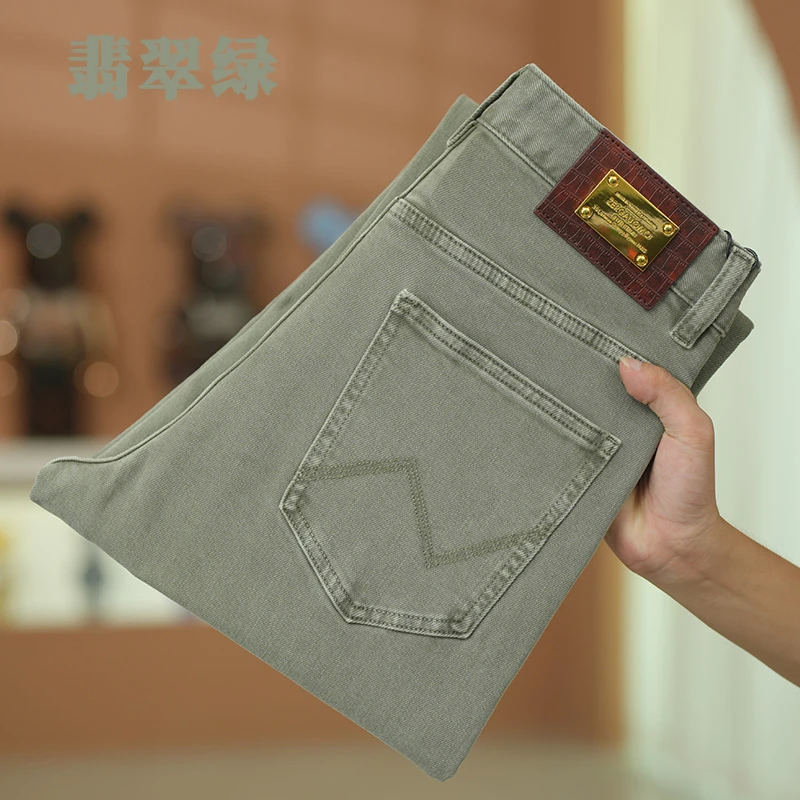 翡翠绿牛仔裤合体直筒版型男士2025秋季新款免烫抗皱宽松直筒长裤