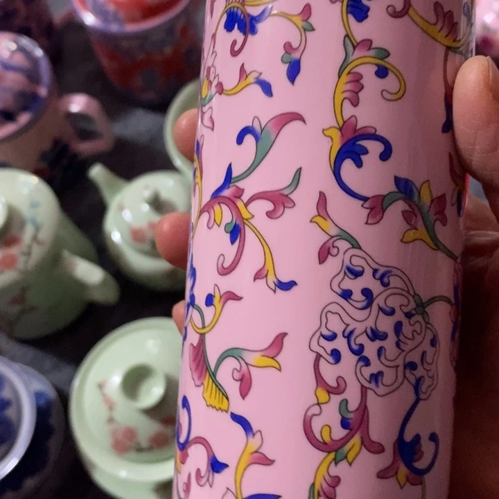 盖碗陶瓷红稀土珐琅彩保温杯