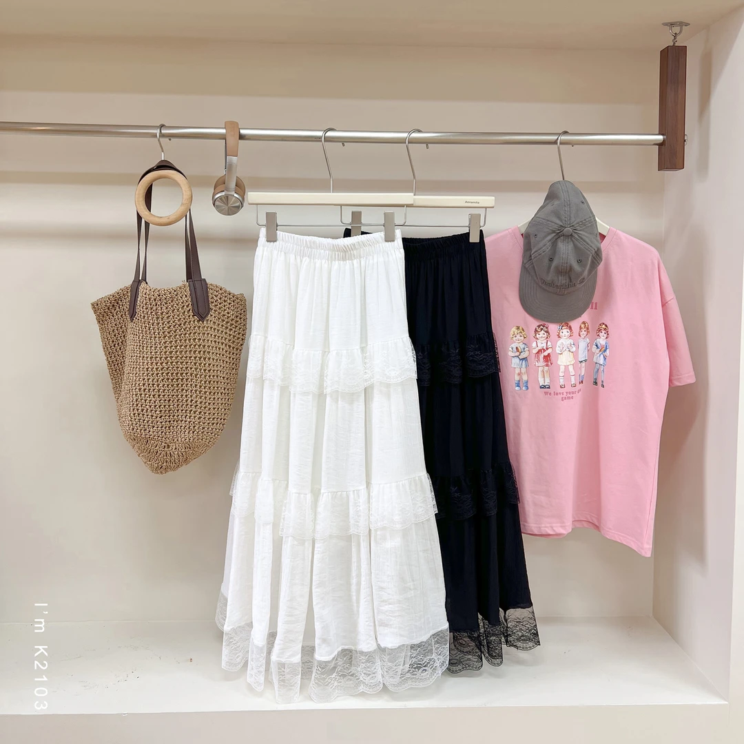 新法式温柔风蕾丝拼接层层蛋糕仙女a字半身裙K2103