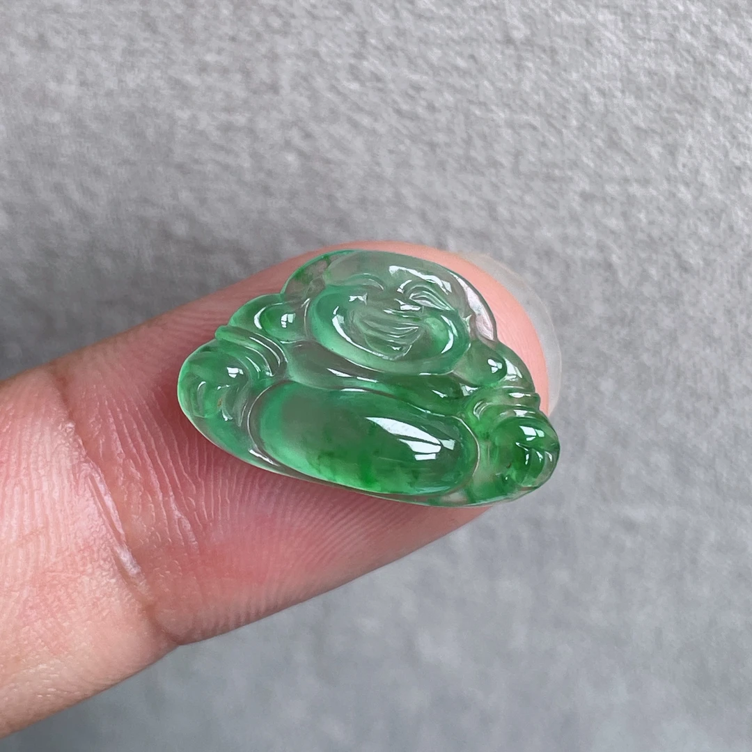 天然缅甸A货翡翠冰绿佛公,18.5-11.6-3.2