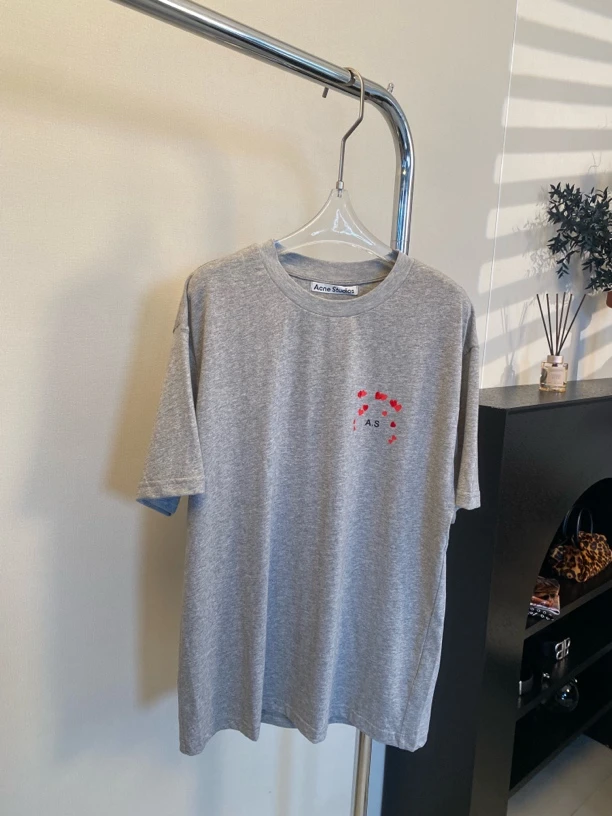 【YY】休闲时尚简约桃心字母印花灰色半袖T恤