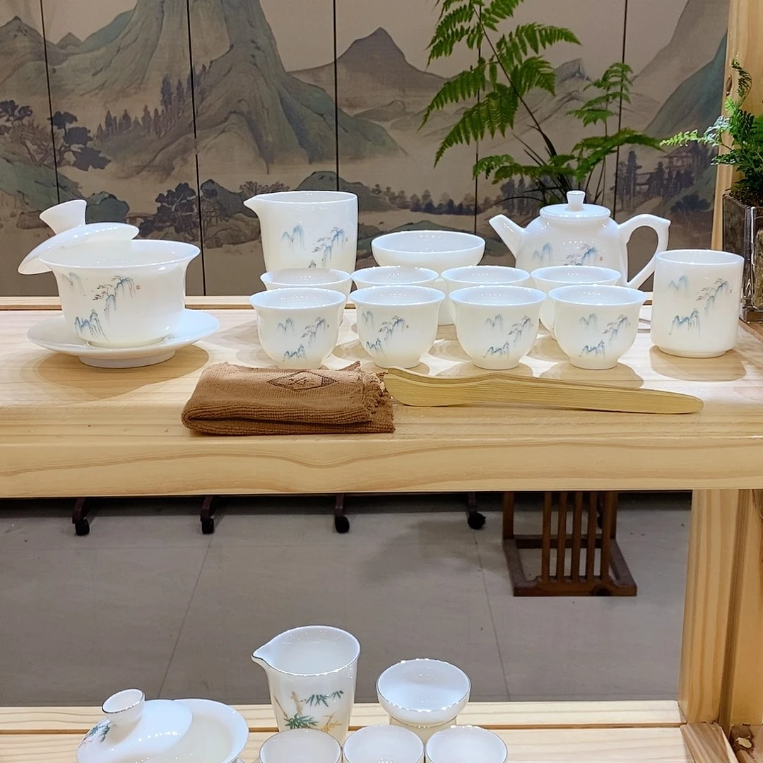 【墨城】羊脂玉瓷高山流水16头