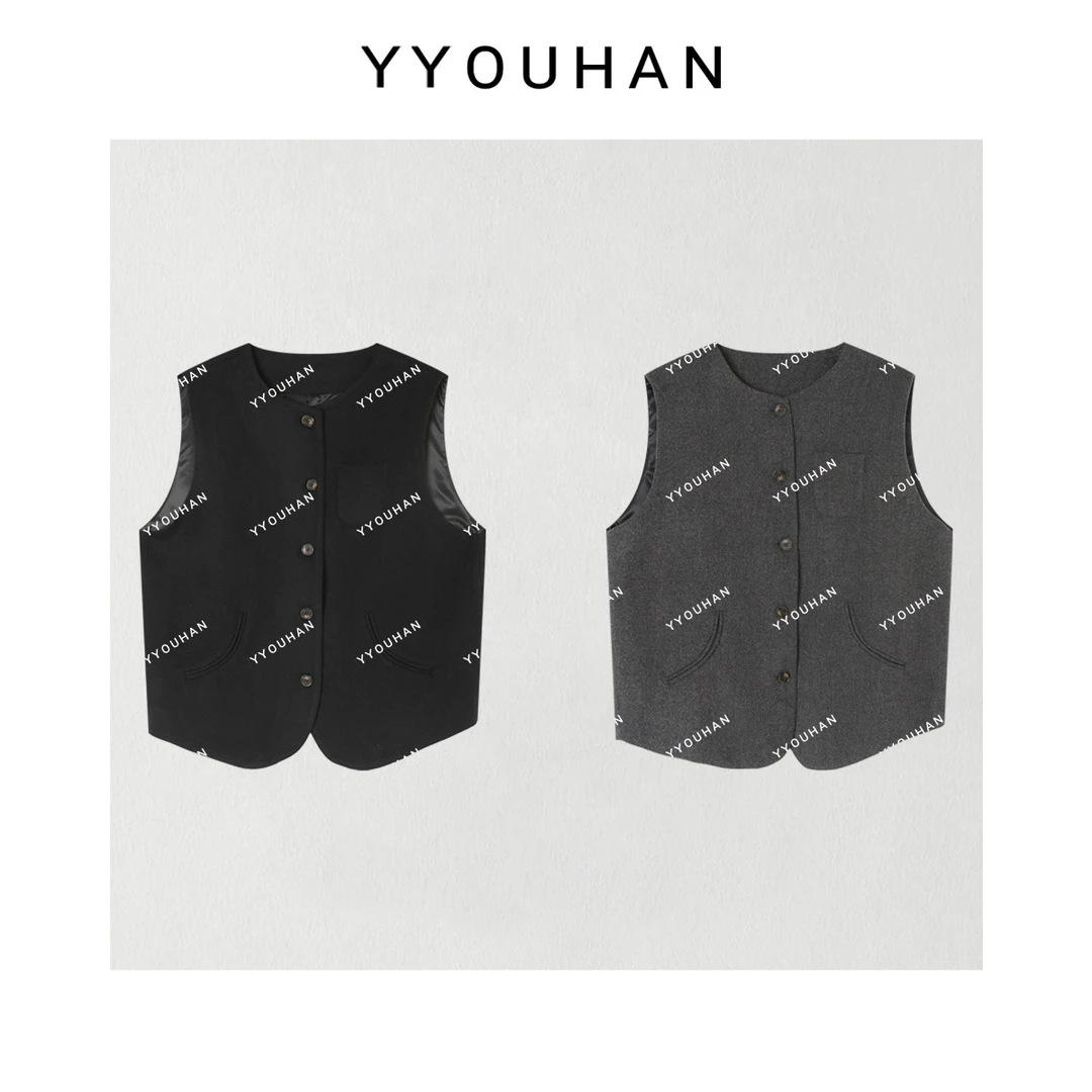 YYOUHAN 2025秋款【时代新贵】弧线口袋宽松慵懒风马甲 2509C5913