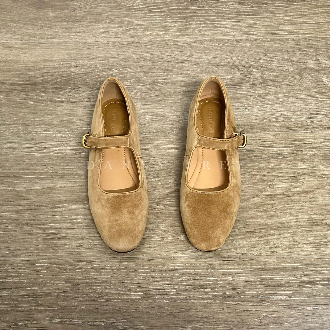 Dannyfrey复古绒面玛丽珍单鞋女平底一字扣带浅口豹纹单鞋2CM