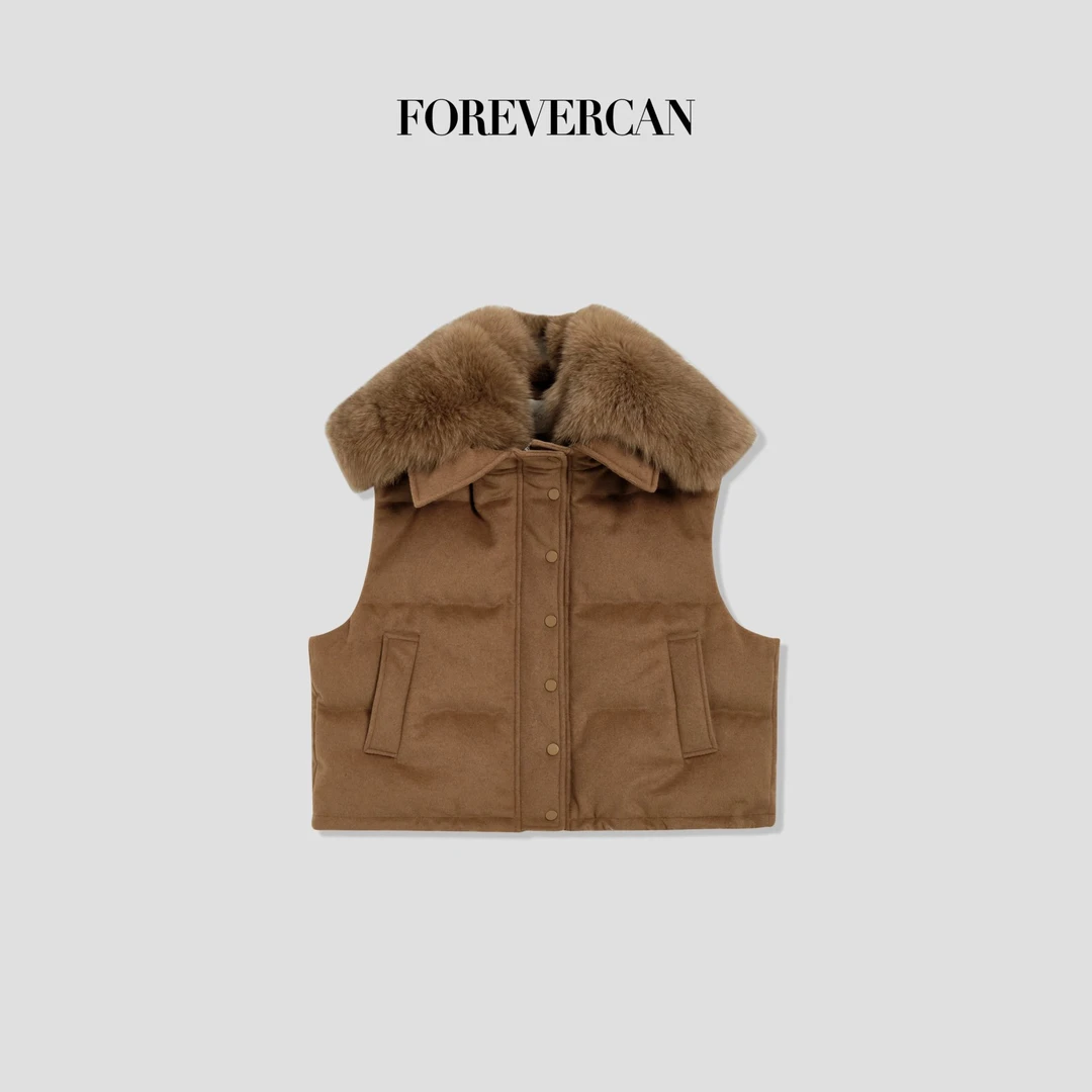 FOREVERCAN“雨后伦敦”可拆卸狐狸毛领白鹅绒百搭羽绒马甲SC22632