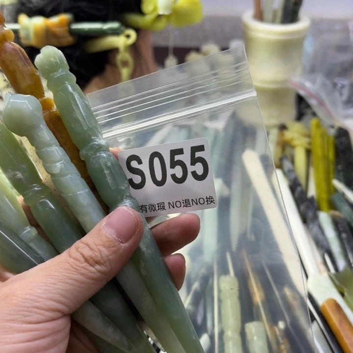 蛇纹石玉发饰合金点****6