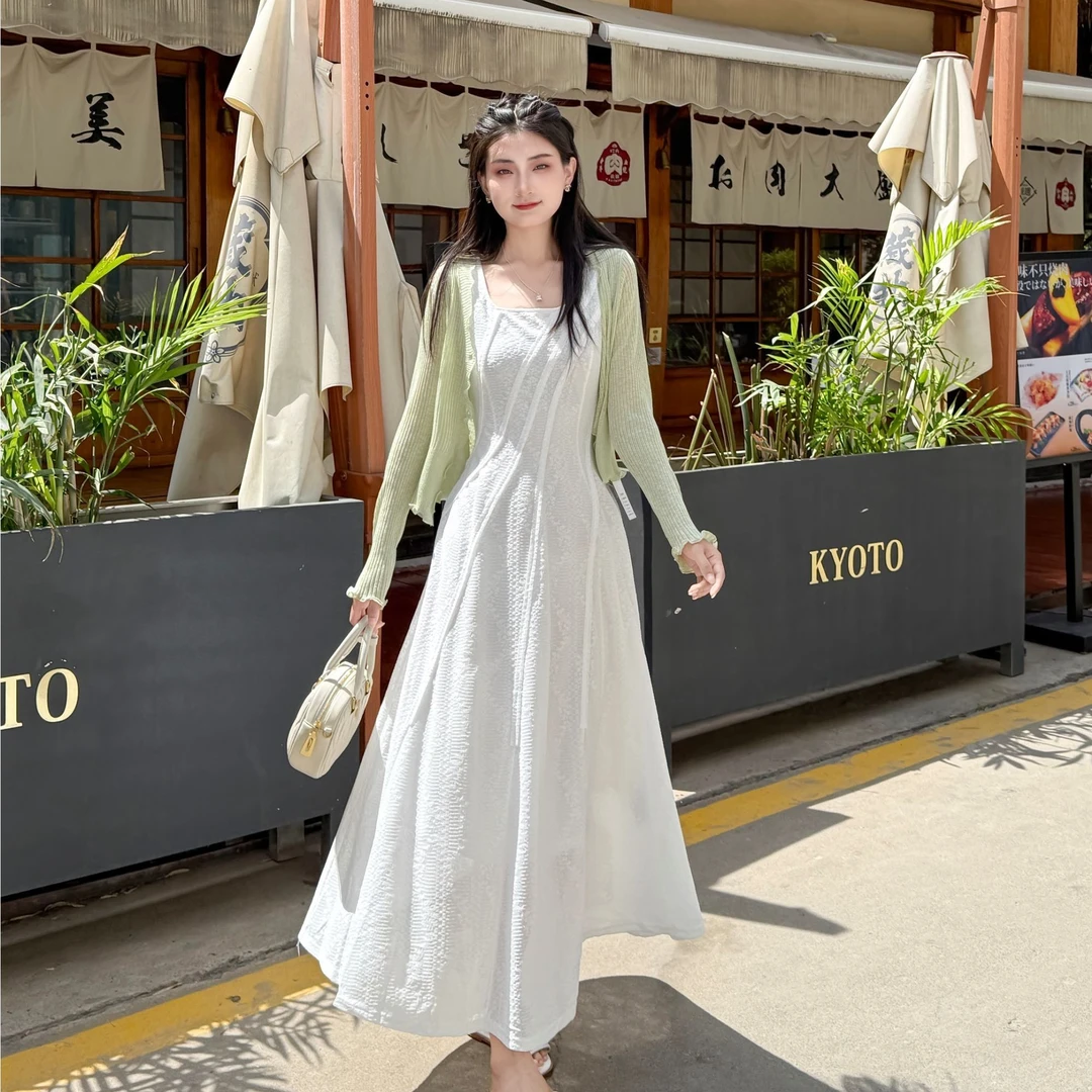 长款长裙通勤裙子吊带裙白色吊带连衣裙礼服夏季五一旅游出街衣服