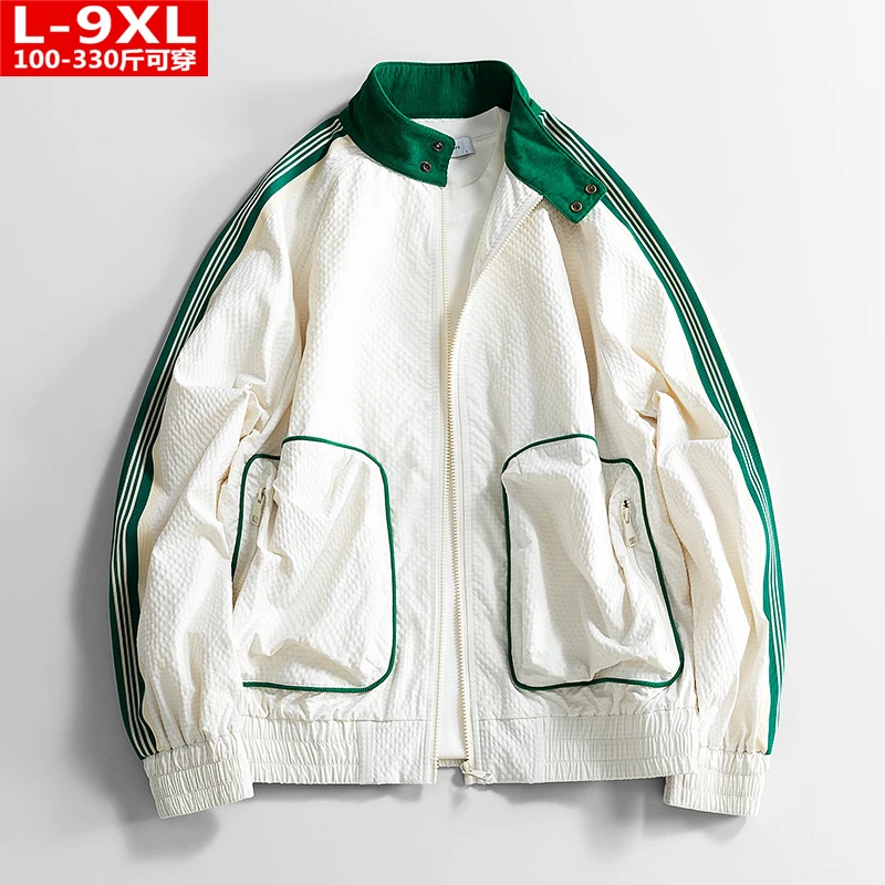 春秋季潮流港风男装帅气贴袋立领夹克胖男士加肥大码宽松休闲外套