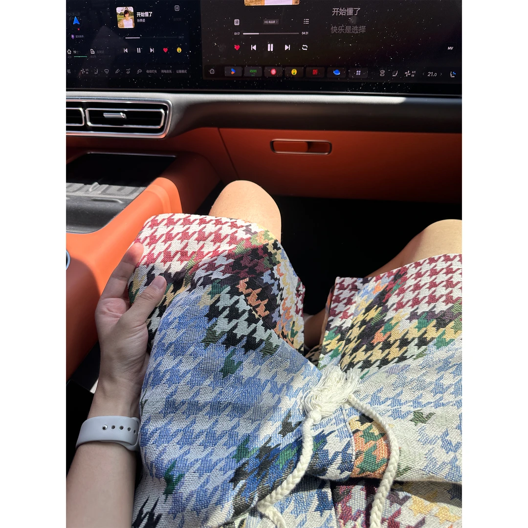 扎染千鸟格短裤男款夏季薄款潮牌撞色格子裤子百搭阔腿运动五分裤