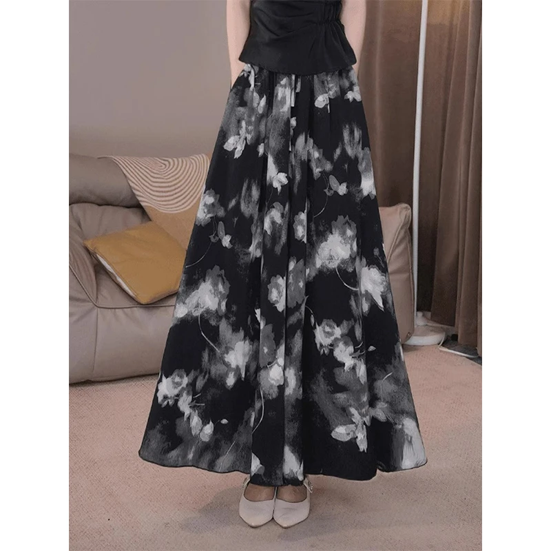 水墨印花夏季薄款裙裤宽松显瘦冰感面料阔腿裤气质垂顺感休闲裤潮
