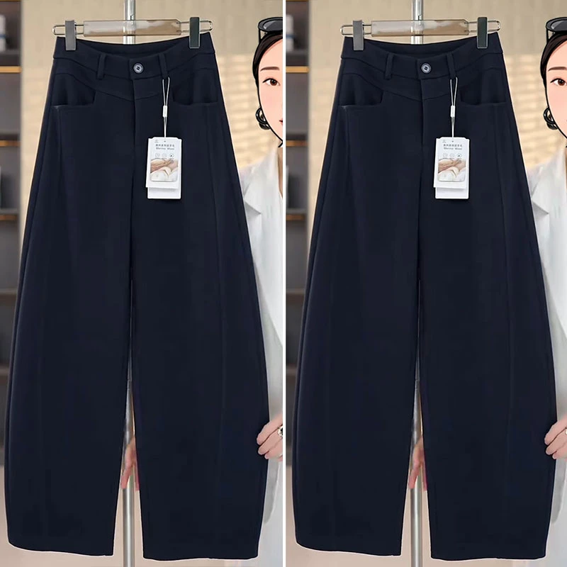 V/雅鹿毛呢香蕉裤女冬季2025新款时尚百搭弯刀裤宽松加厚休闲裤子