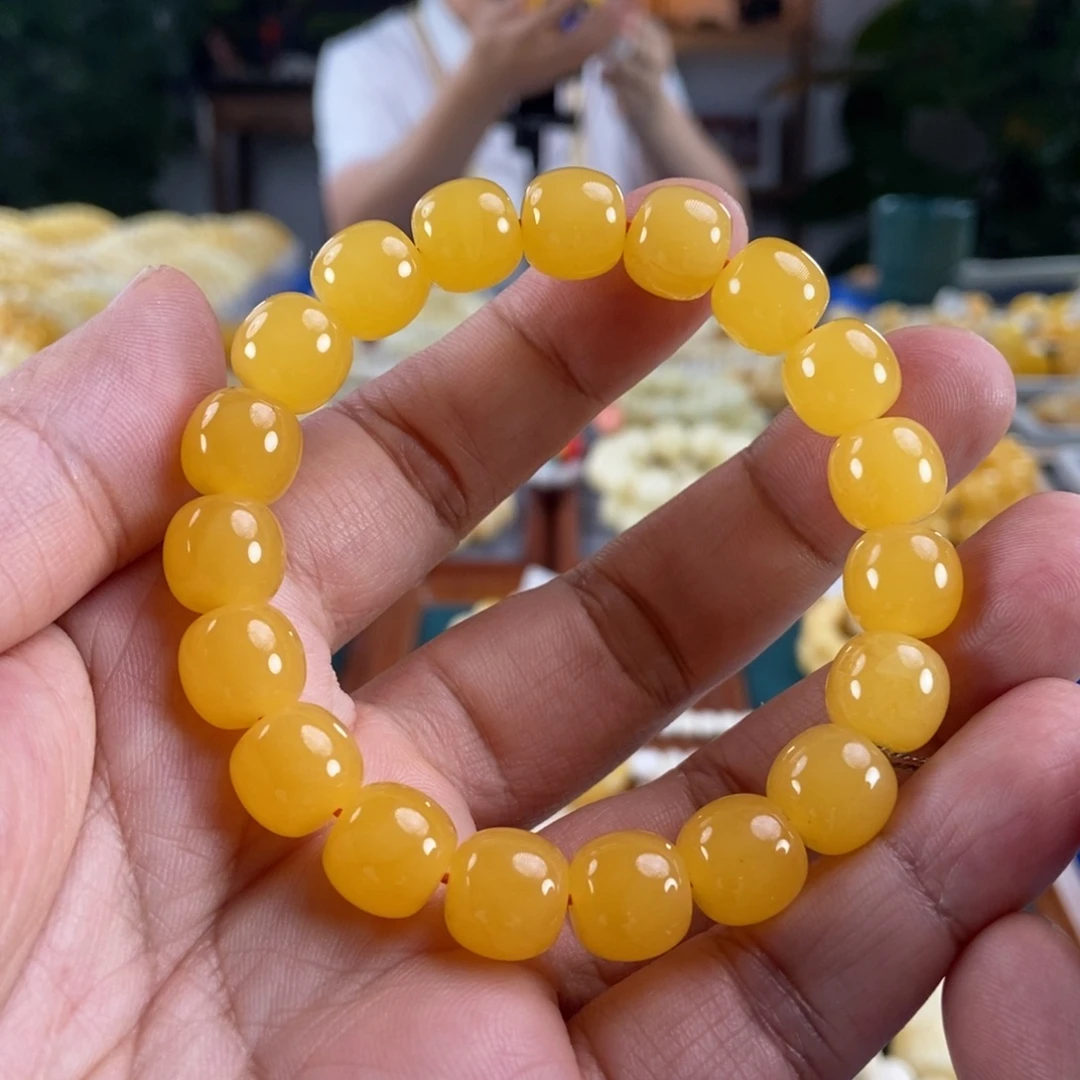 琥珀未镶嵌珠宝奇石11鸡油红同料老型手串15.58