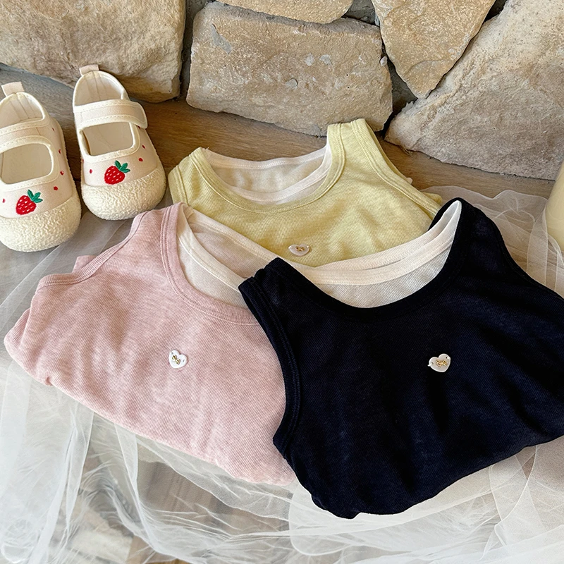 【橘子家】女童假两件背心夏款儿童时尚无袖上衣HS62409