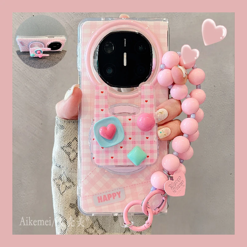 适用华为mateX6折叠屏手机壳粉格购物袋matex5典藏版纽扣磁吸支架