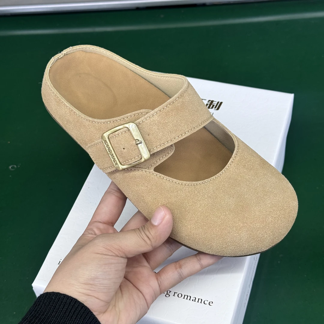 杏色3.5勃肯半拖蝴蝶结可拆卸有足弓支撑半拖