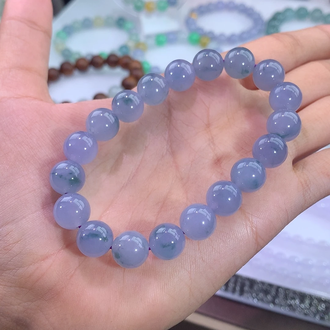 翡翠未镶嵌手链紫罗兰飘花手串