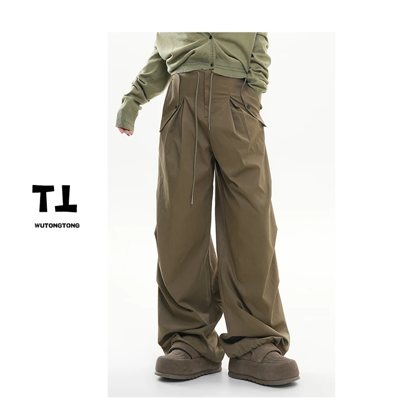 现货【水波温柔】春季新款系带休闲裤女韩版显瘦宽松直筒裤61846