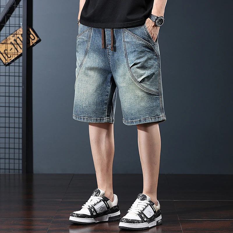 美式复古牛仔短裤男夏季宽松直筒工装五分裤潮牌休闲男士外穿中裤