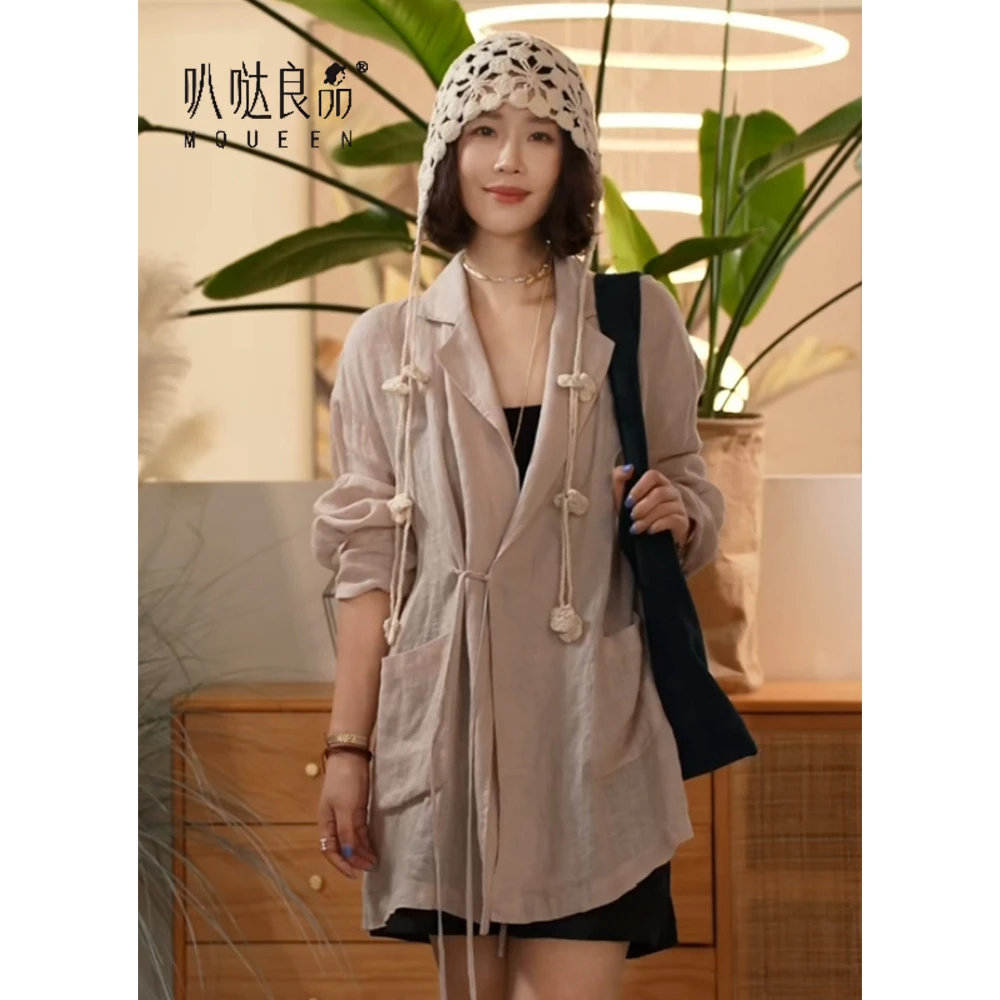 Y【叭哒不惑】至简 亚麻夏季系带简约休闲西装舒适柔软外套