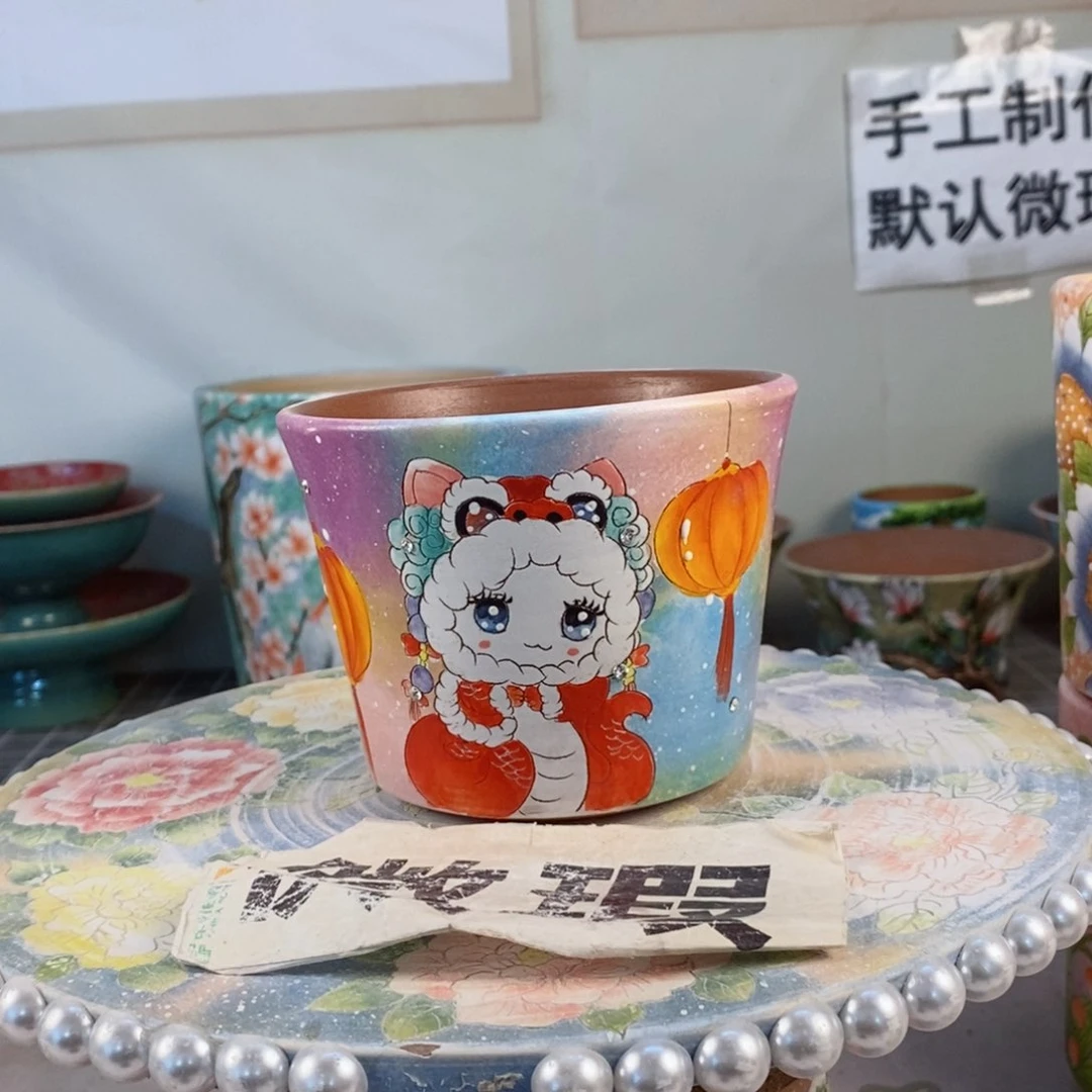 紫砂花盆红陶手绘花盆