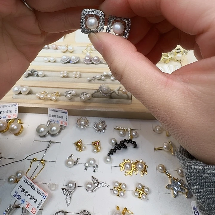 淡水珍珠耳饰银S925镶嵌