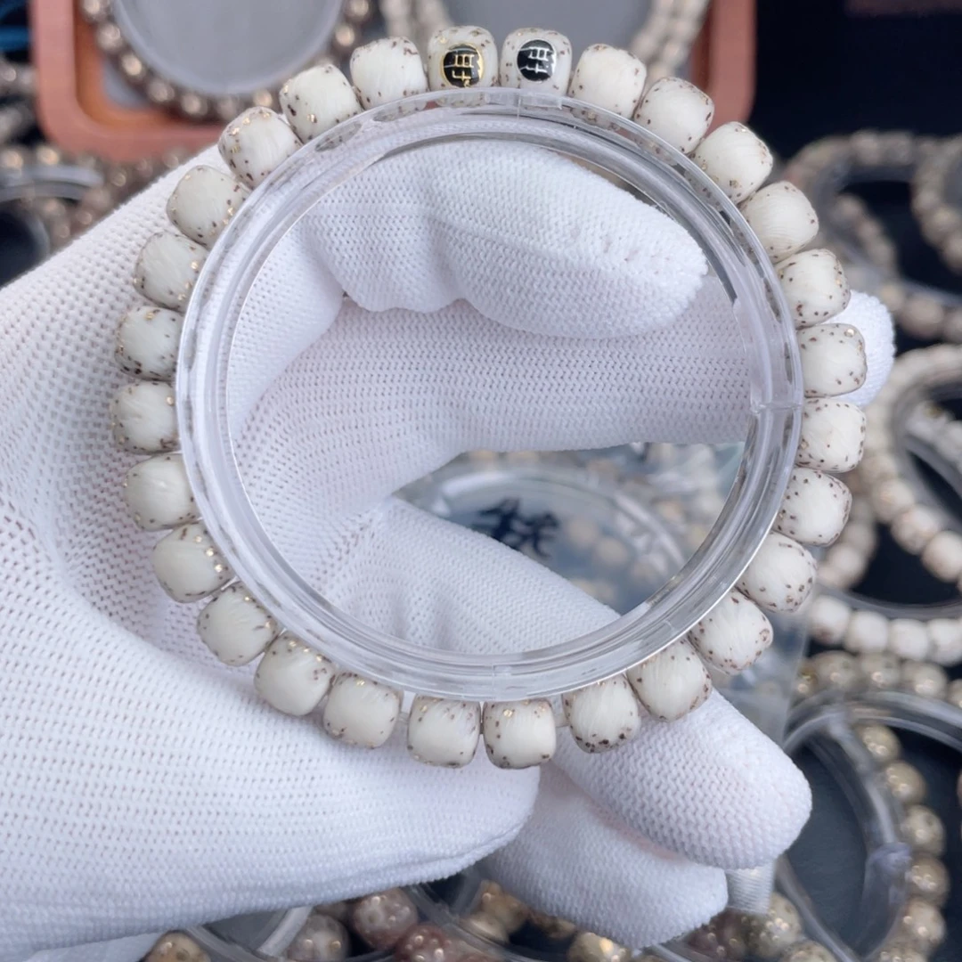 星月菩提手串石玉料骨瓷白半壁留白手工拉丝灰背单圈