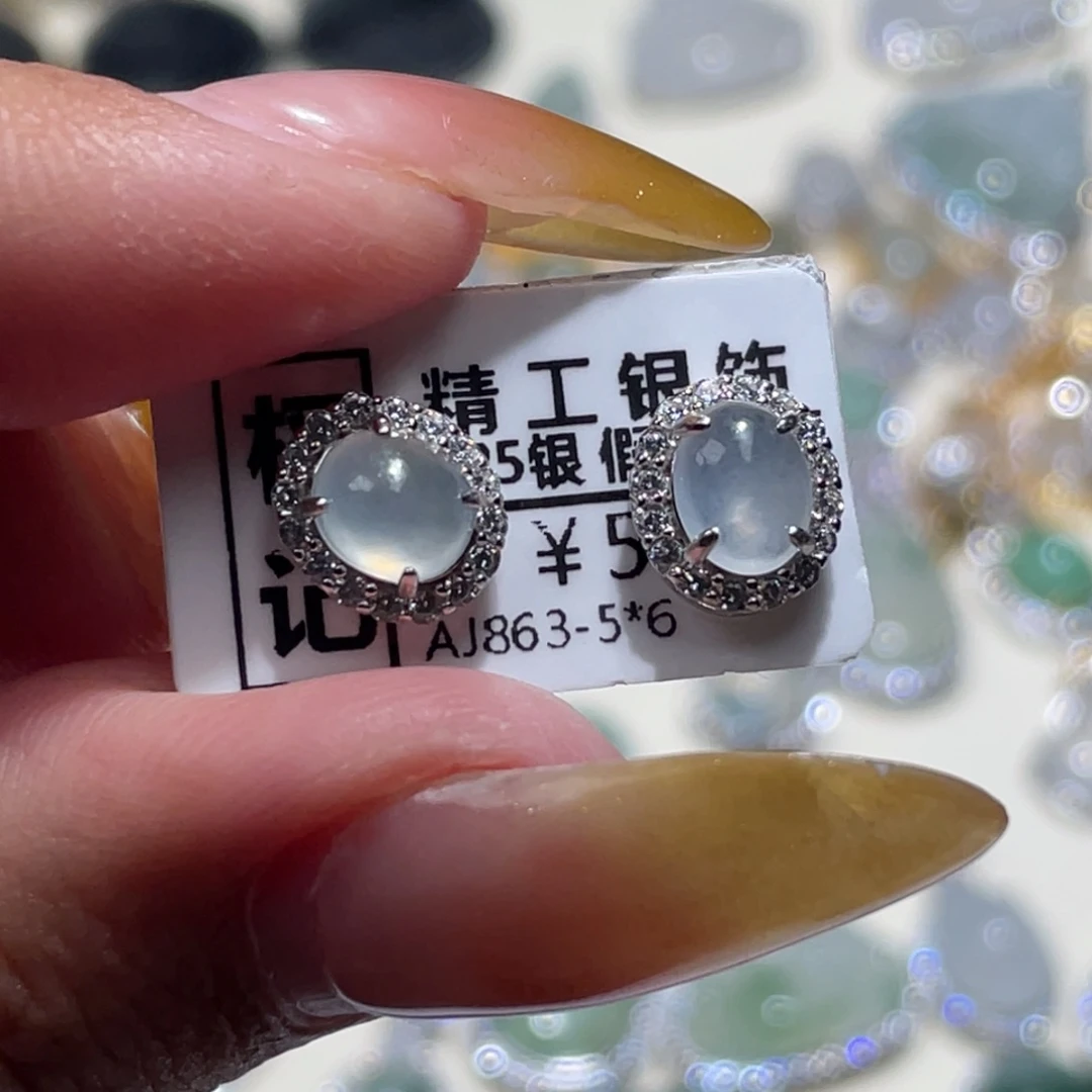 遗***忘银S925镶嵌翡翠耳饰