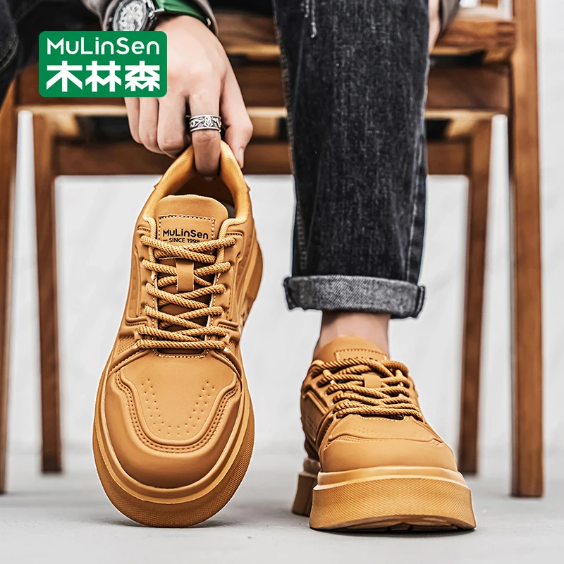 木林森秋季男鞋2025年新款潮流运动休闲软底板鞋防滑工作防水皮鞋