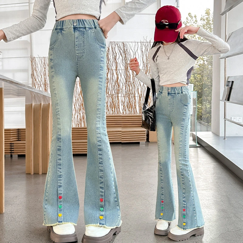 女童喇叭裤春秋2025新款大童微喇牛仔裤春款洋气时髦修身儿童裤子