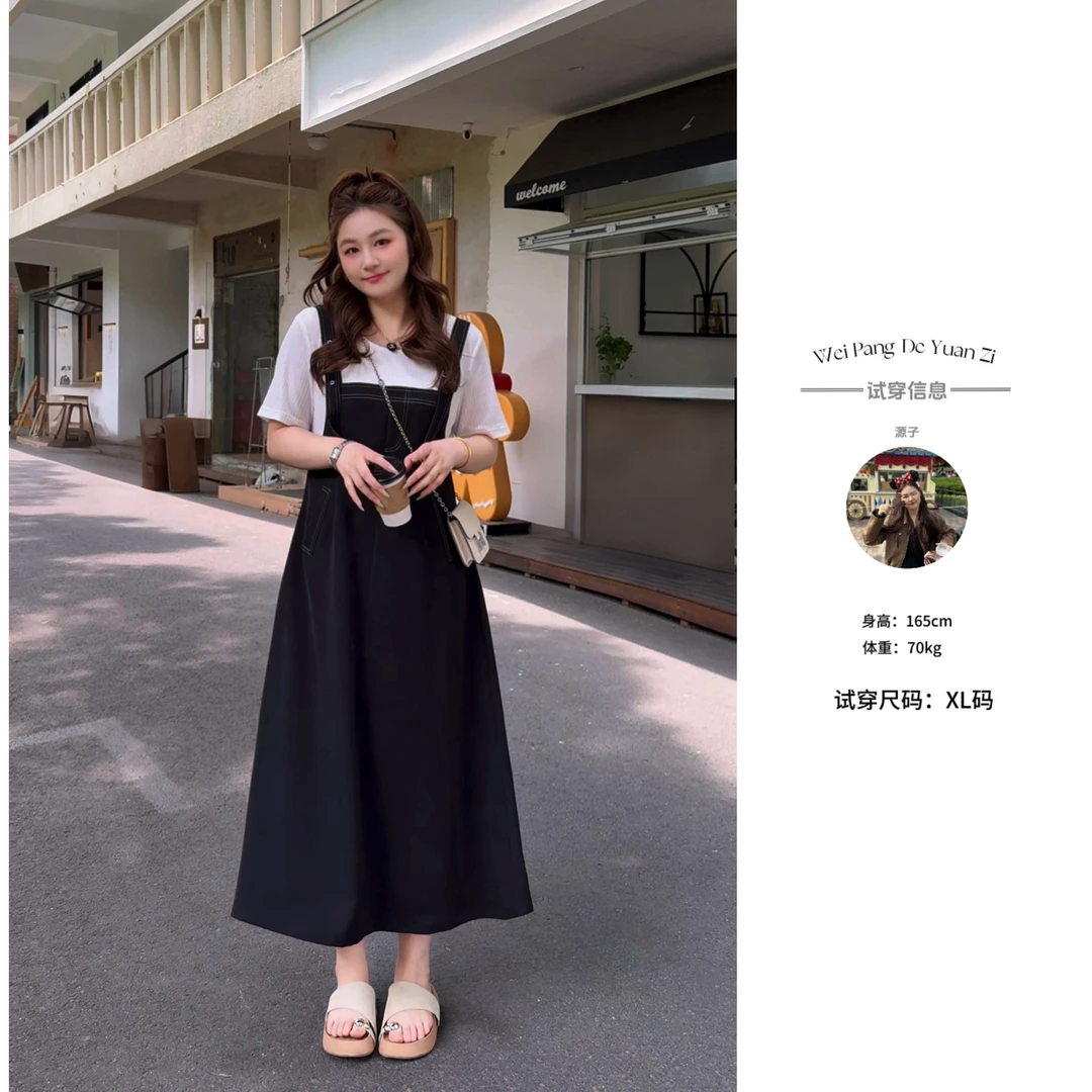 楠序【尼斯周末】源子微胖女装 2025年夏装休闲假两件连衣裙YZ36163