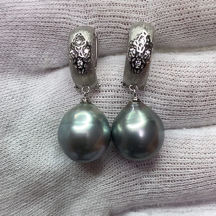 银S925镶嵌海水珍珠耳饰
