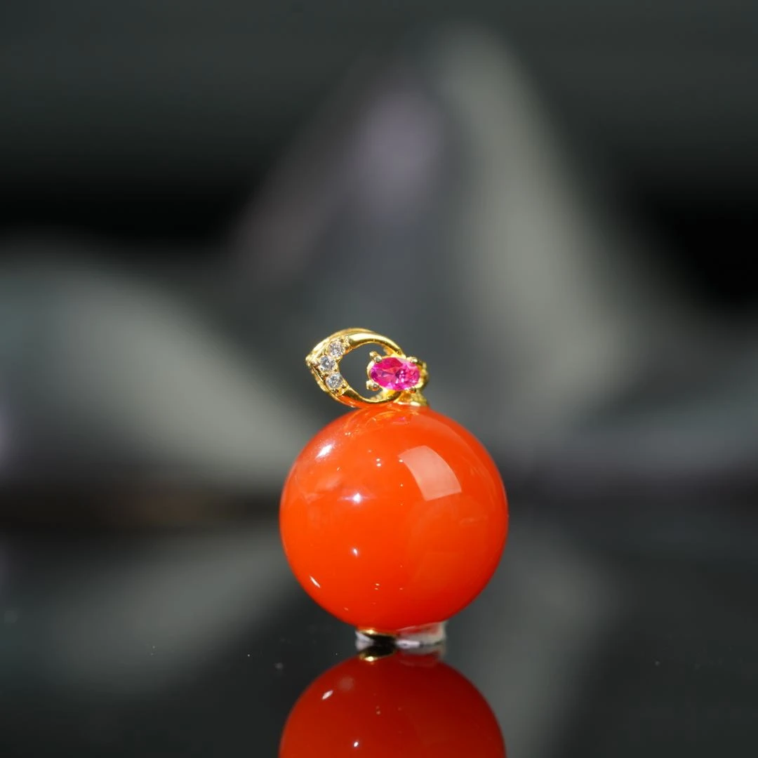 【初见珠宝】S925银南红吊坠16-2CH218X38【多样性发一件】约13mm+