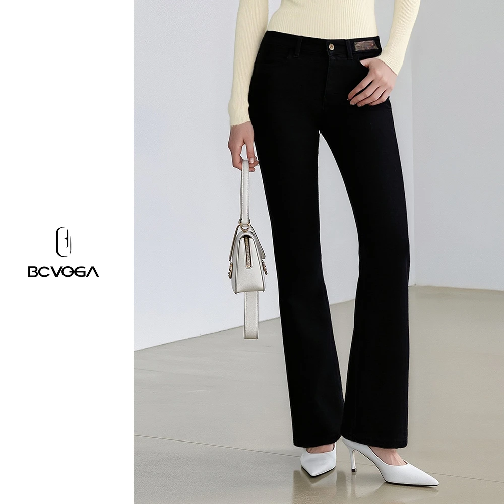 《加绒加厚》极简风冬季微喇牛仔裤中高腰微弹修身款LBSC512008