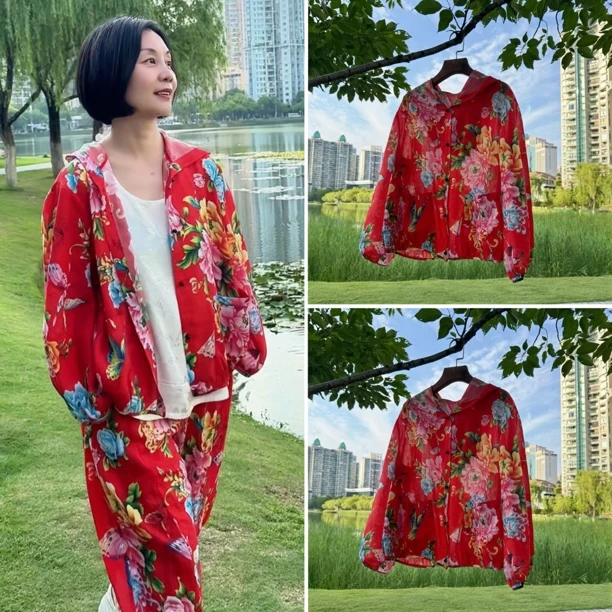 【蝶恋花】天丝麻国潮连帽宽松防晒服