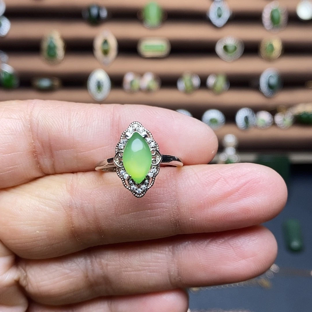 吊坠(不含链)银S925镶嵌和田玉（碧玉）戒指