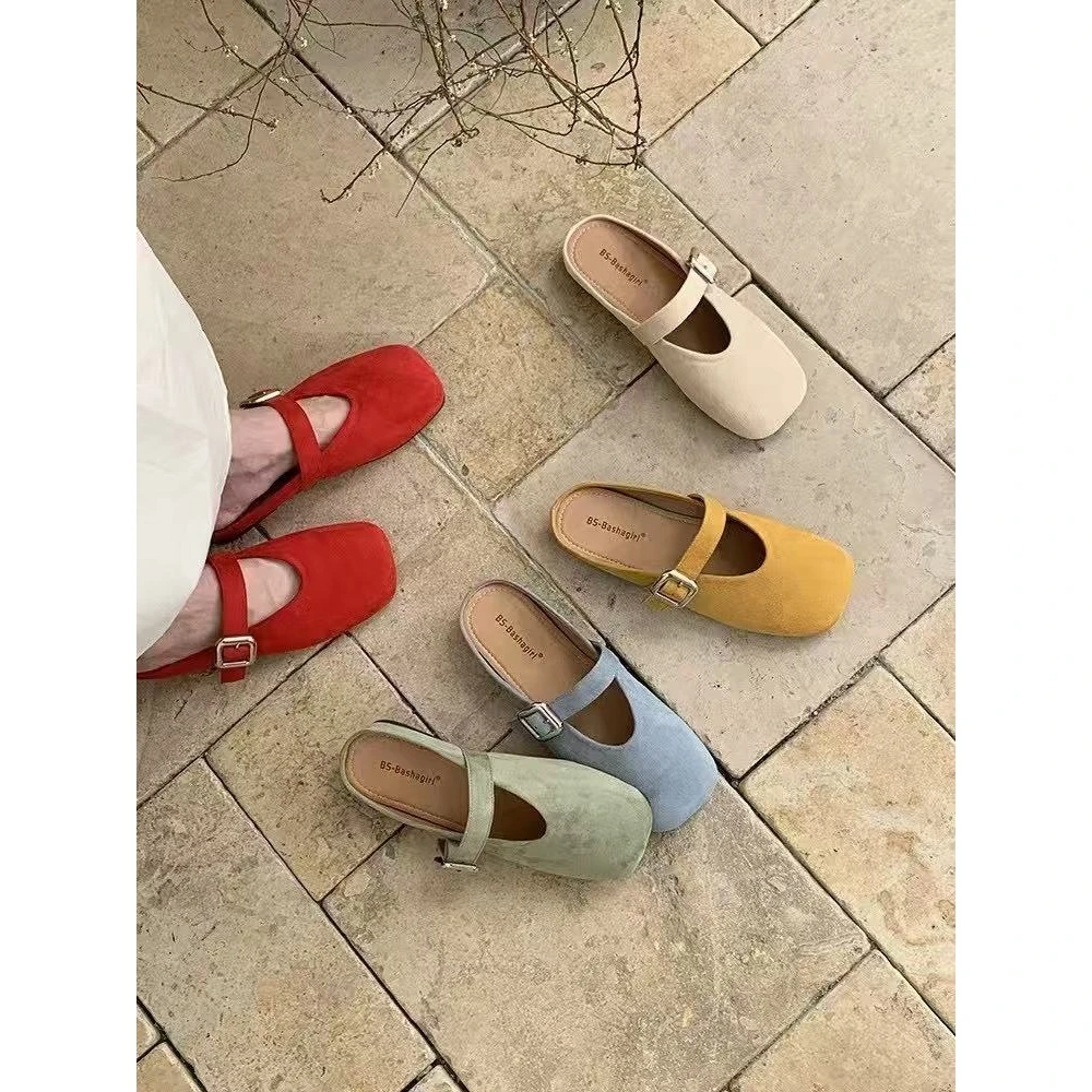 软底方头时尚百搭平底夏季新款通勤包头拖鞋055(拍大一码)